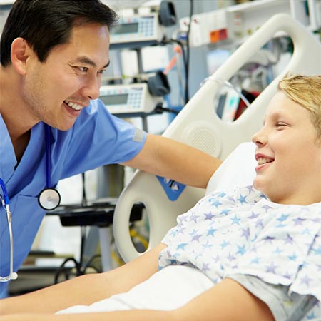 Physician and patient smiling